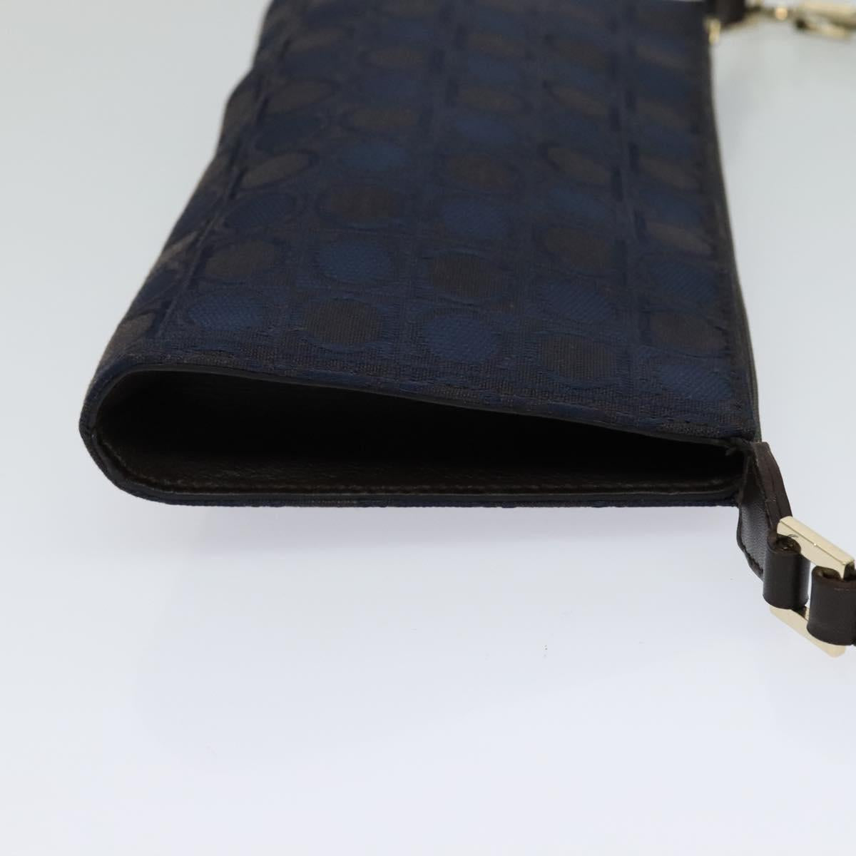 Salvatore Ferragamo Gancini Navy Canvas Handbag (Pre-Owned)
