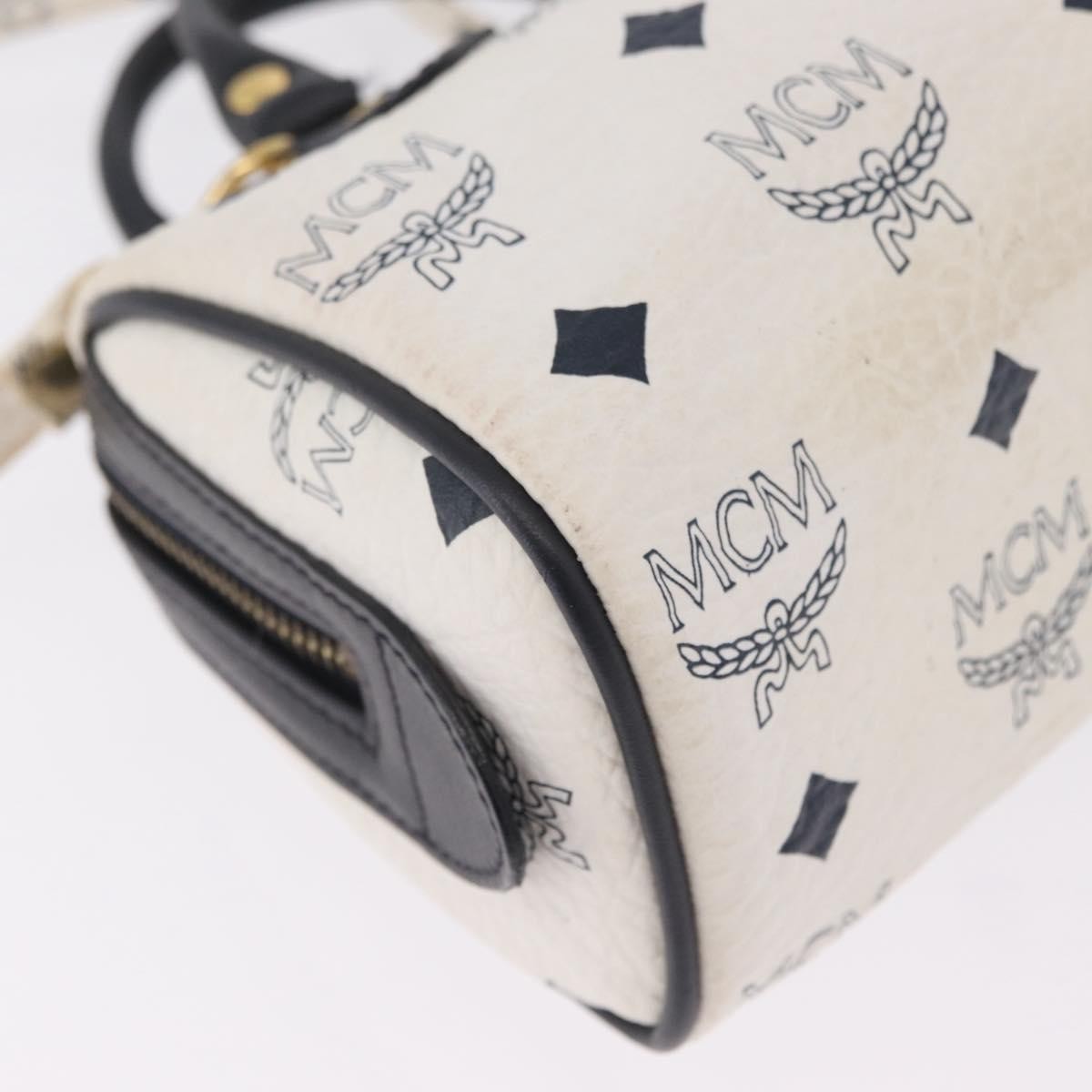 MCM Vicetos Logogram Boston White Canvas Travel Bag Bag (Pre-Owned)