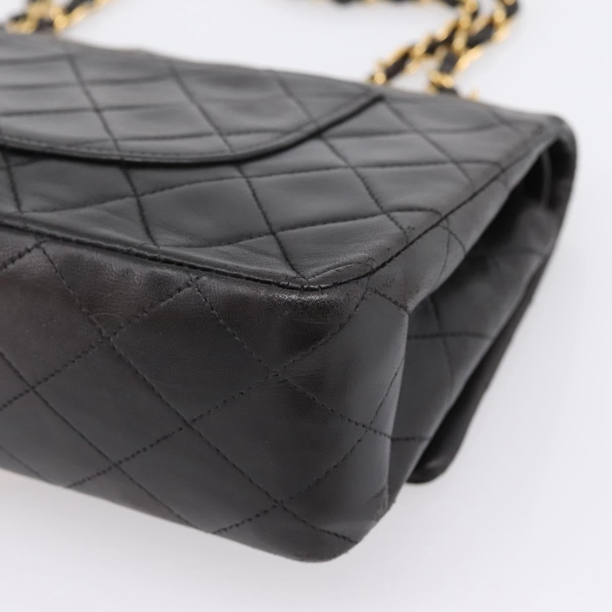 Chanel Classic Double Flap Quilted Lambskin Black Leather Shoulder Bag Bag (Pre-Owned)