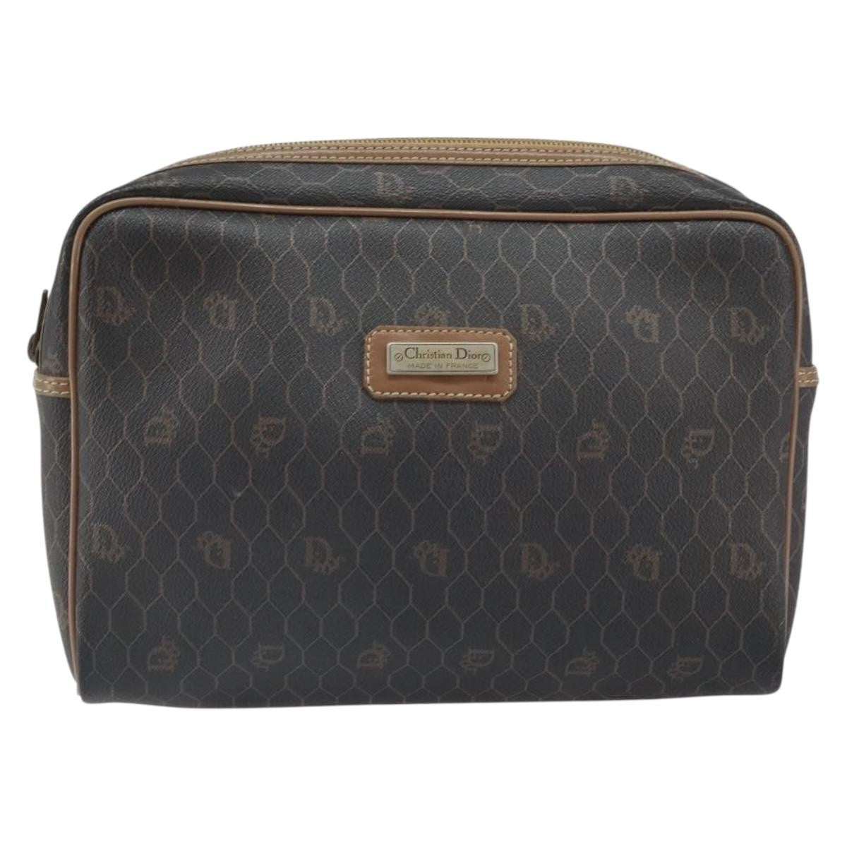Christian Dior Vintage Honeycomb Zip Canvas And Leather Black Canvas Clutche & Pouche Bag (Pre-Owned)