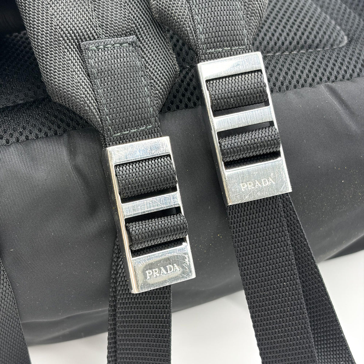 Prada Double Buckle Top Handle Tessuto Black Nylon Backpack Bag (Pre-Owned)