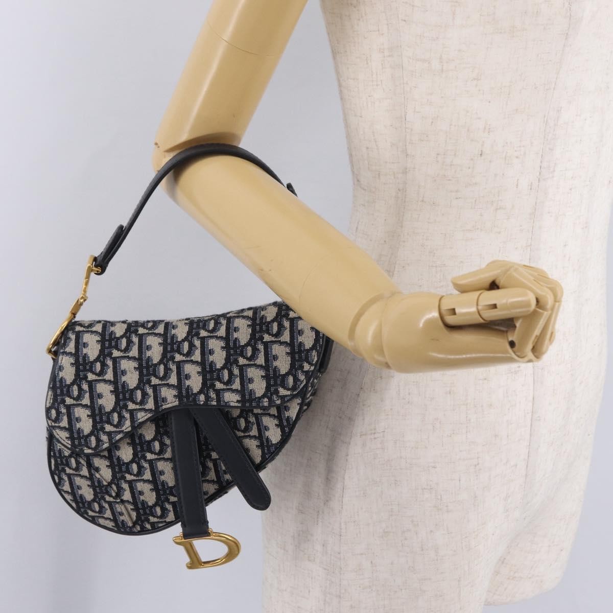 Christian Dior Saddle Oblique Canvas Navy Canvas Handbag (Pre-Owned)
