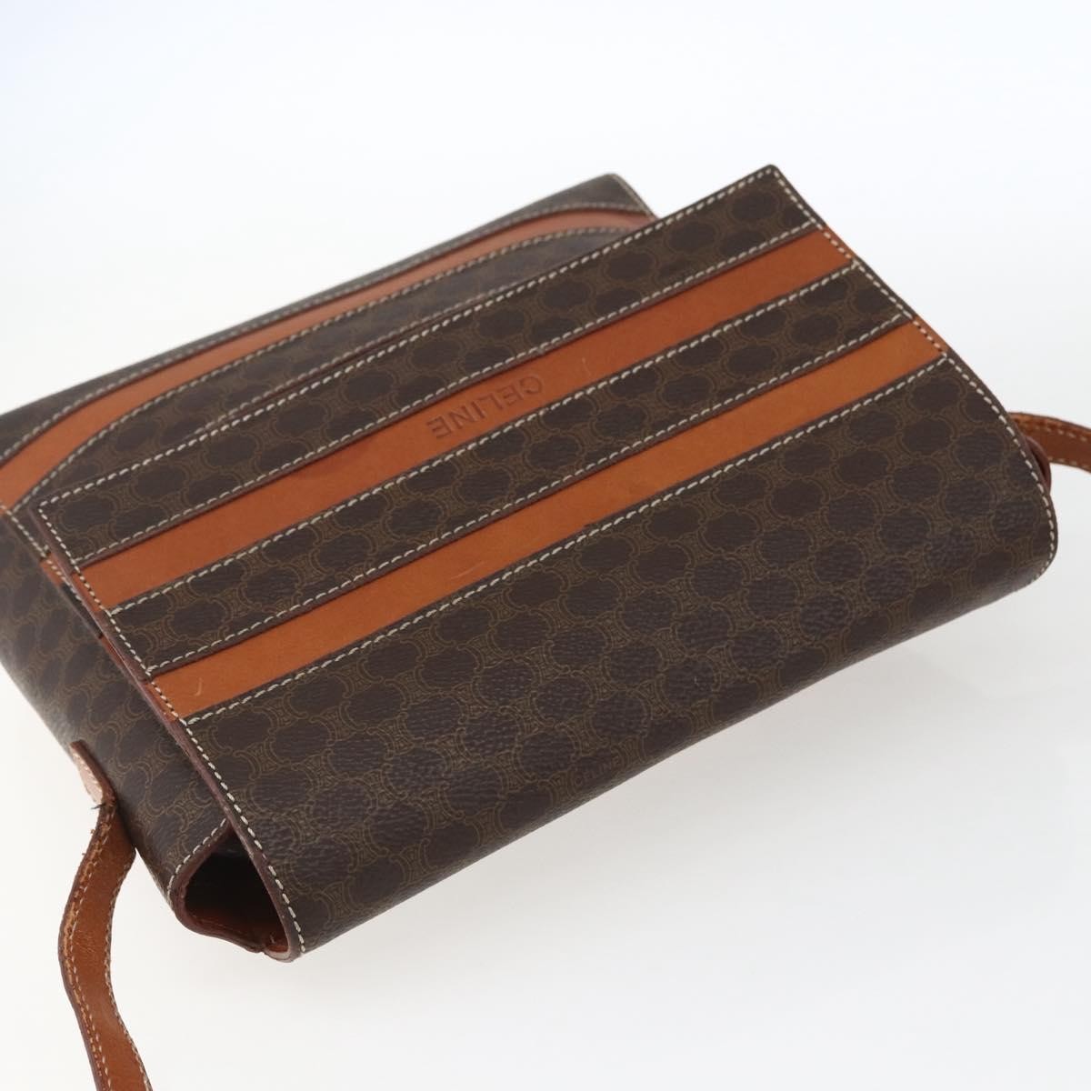 Celine Vintage Macadam Canvas And Leather Brown Canvas Shoulder Bag Bag (Pre-Owned)