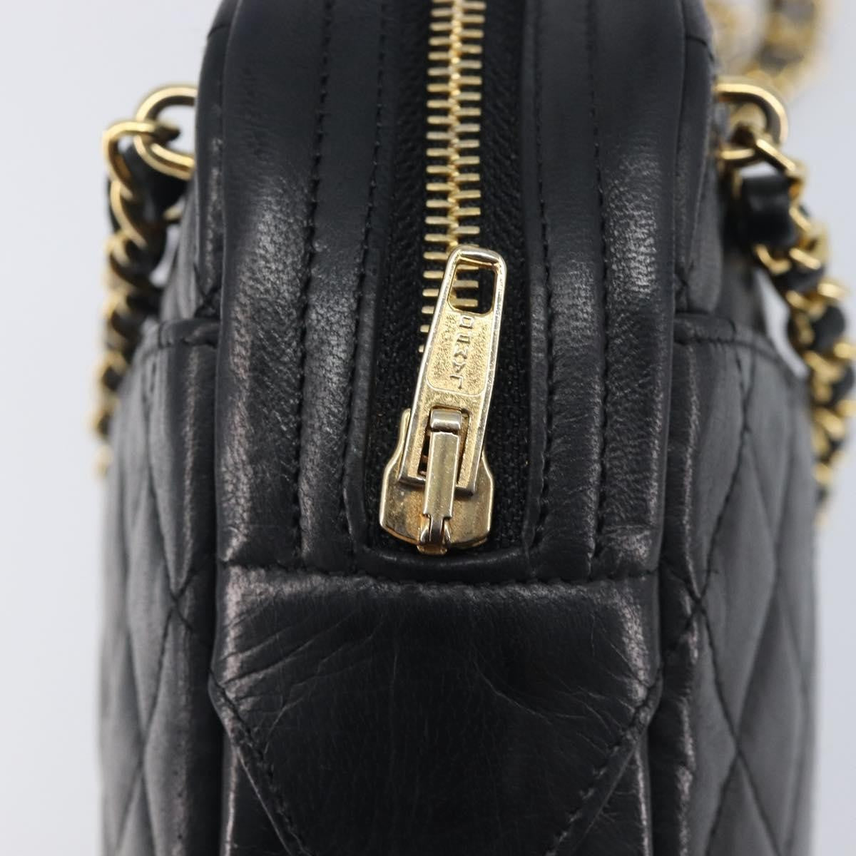 Chanel Vintage Front Pocket Camera Chevron Lambskin Black Leather Handbag (Pre-Owned)