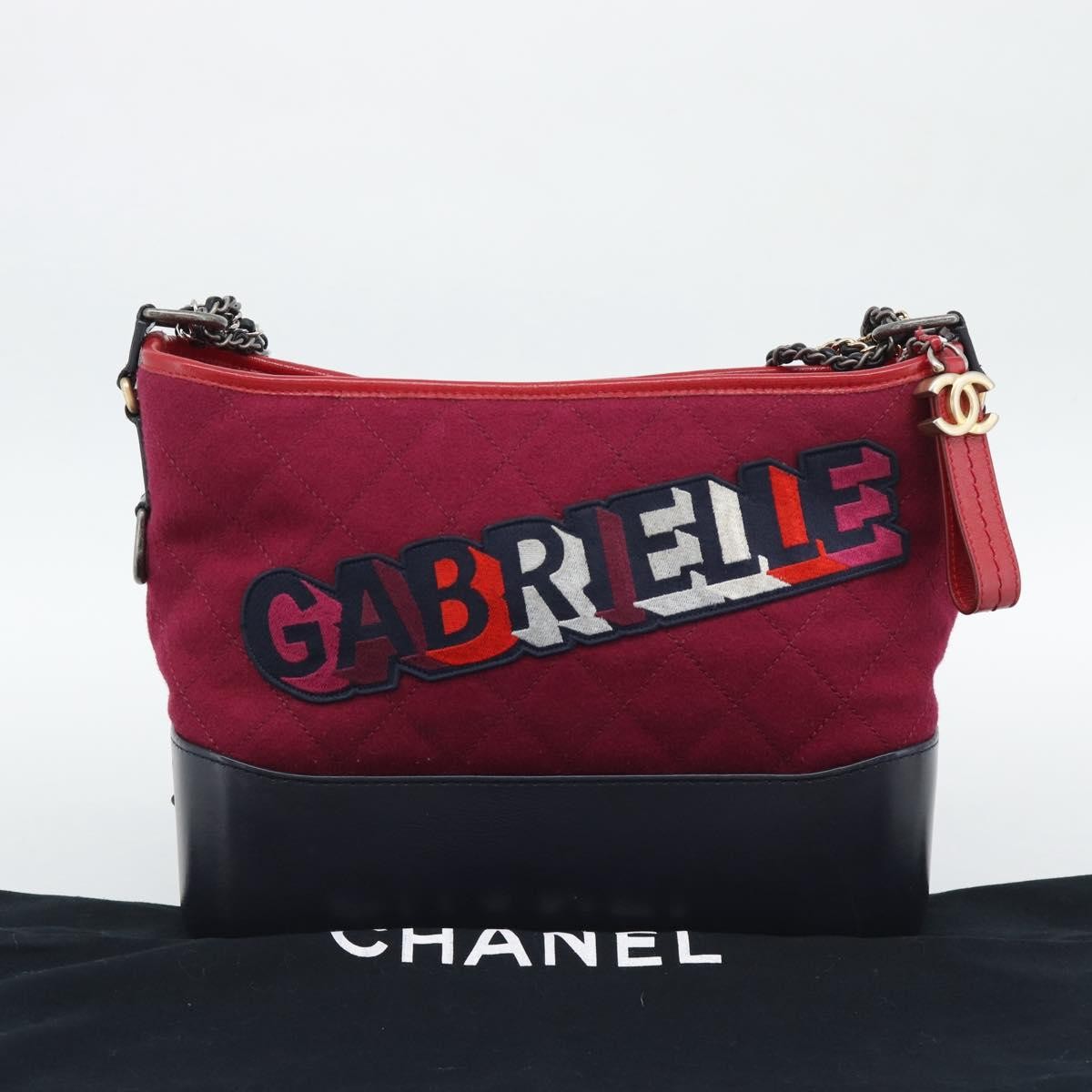 Chanel Gabrielle Logo Hobo Tweed And Calfskin Red Canvas Shoulder Bag Bag (Pre-Owned)