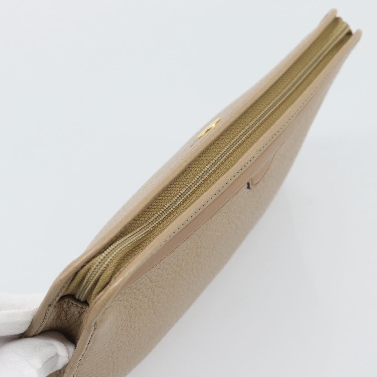 Christian Dior Vintage Zip Pochette Leather Beige Leather Clutche & Pouche Bag (Pre-Owned)