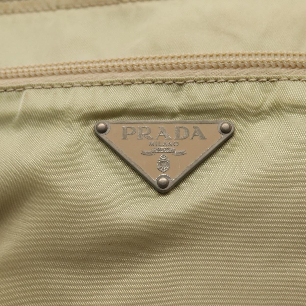 Prada Tessuto Beige Canvas Shoulder Bag (Pre-Owned)