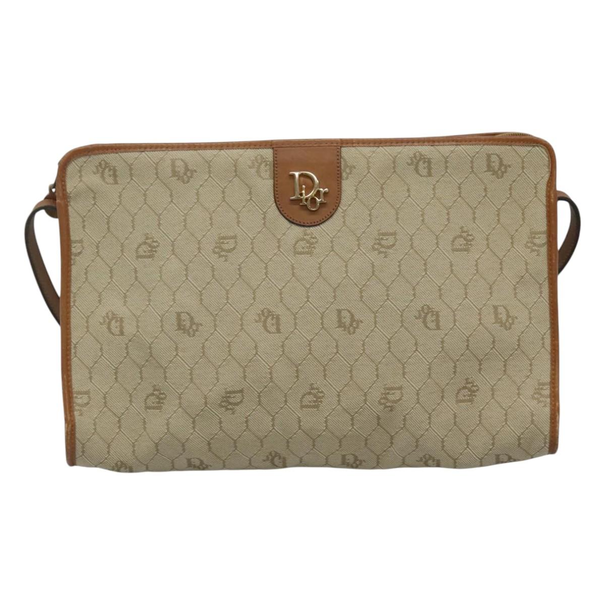 Dior Honeycomb Beige Canvas Shoulder Bag (Pre-Owned)