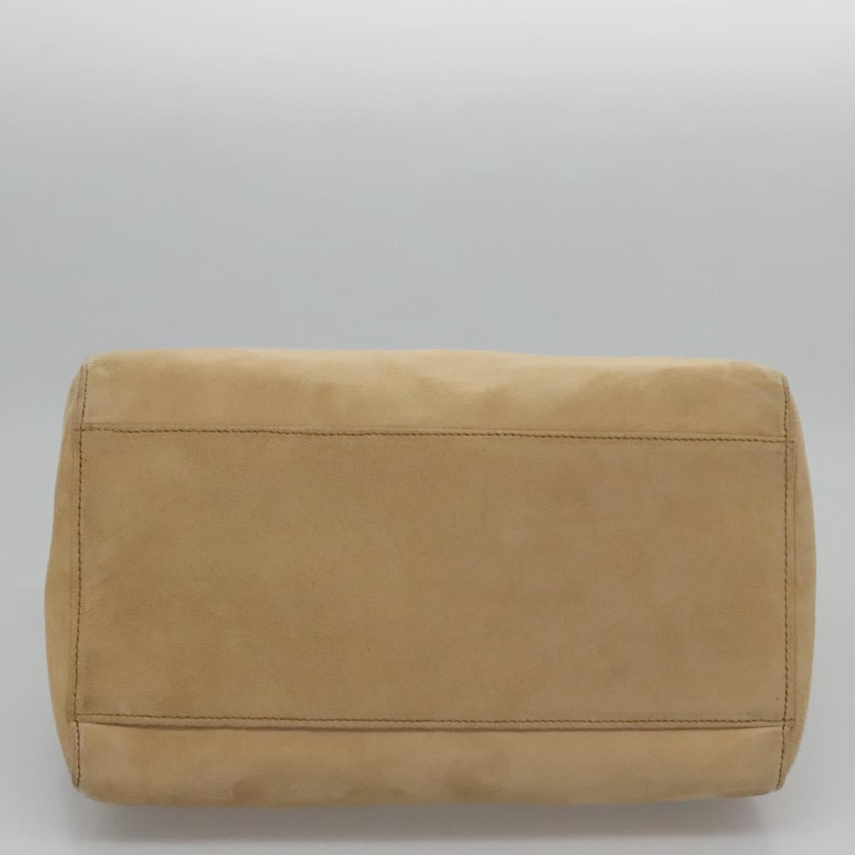 Prada Triangle Logo Beige Suede Handbag (Pre-Owned)