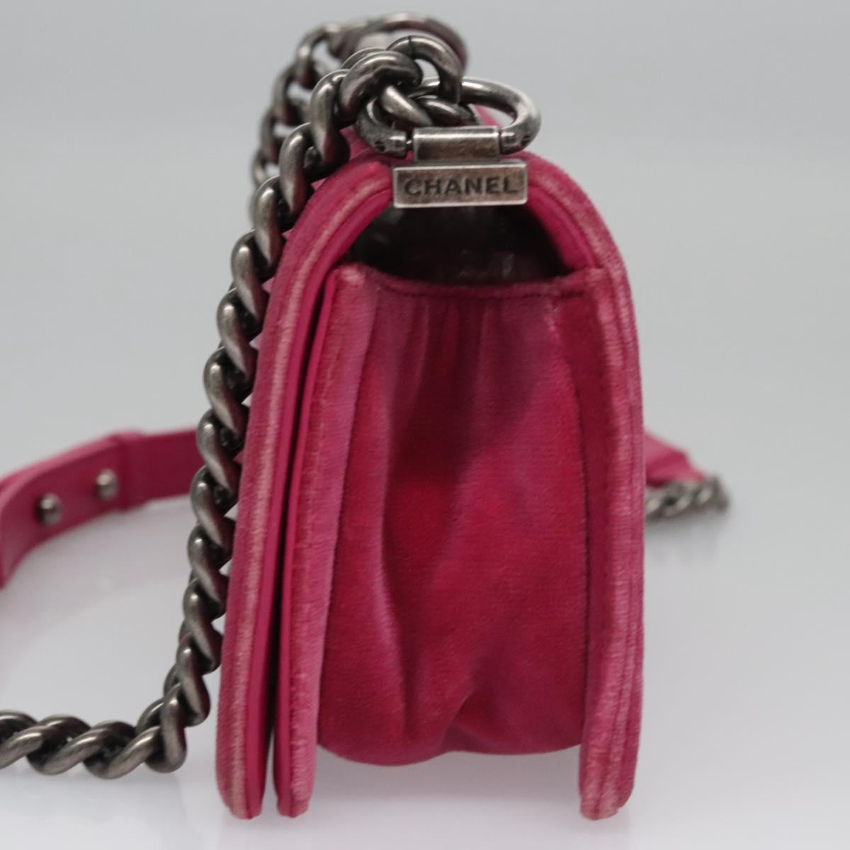 Chanel Boy Pink Velvet Shoulder Bag (Pre-Owned)