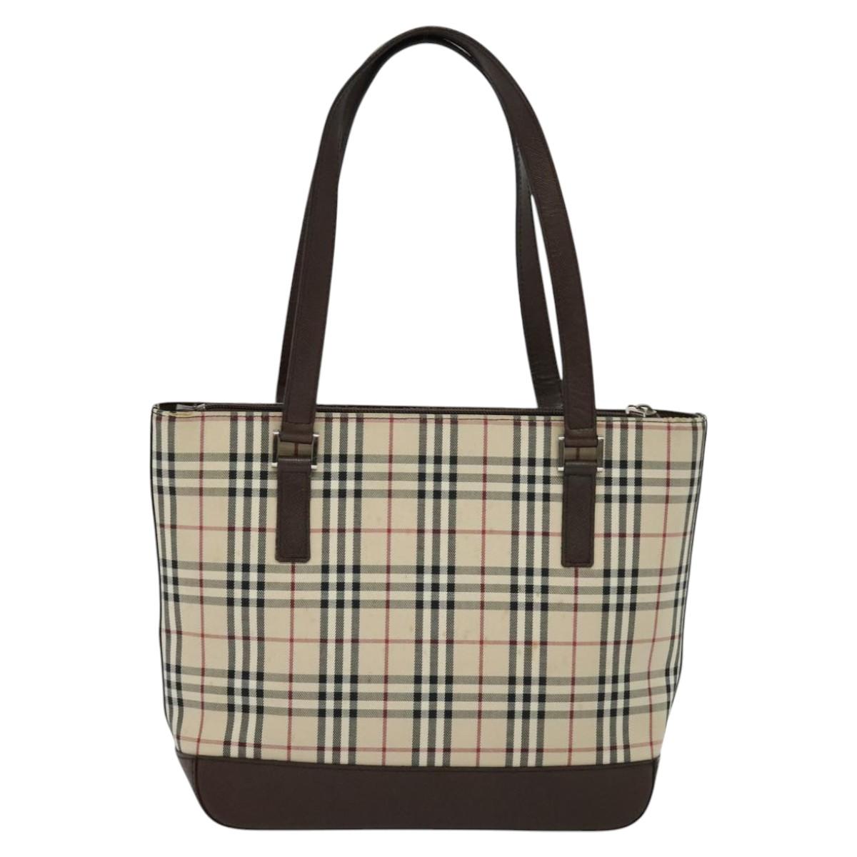 Burberry Nova Check Beige Canvas Shoulder Bag (Pre-Owned)