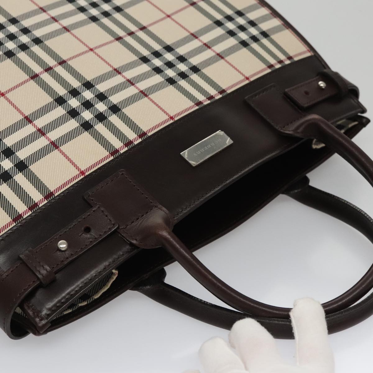 Burberry Nova Check Beige Canvas Handbag (Pre-Owned)