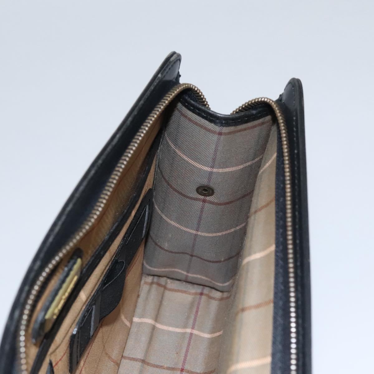 Burberry Check Link Black Leather Clutch Bag (Pre-Owned)