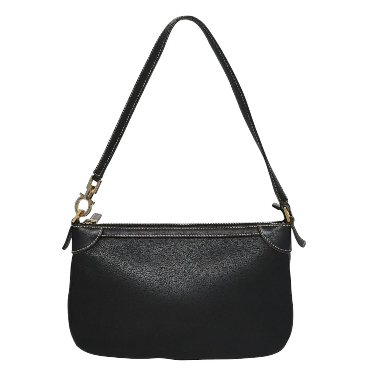 Salvatore Ferragamo Gancini Black Leather Shoulder Bag (Pre-Owned)