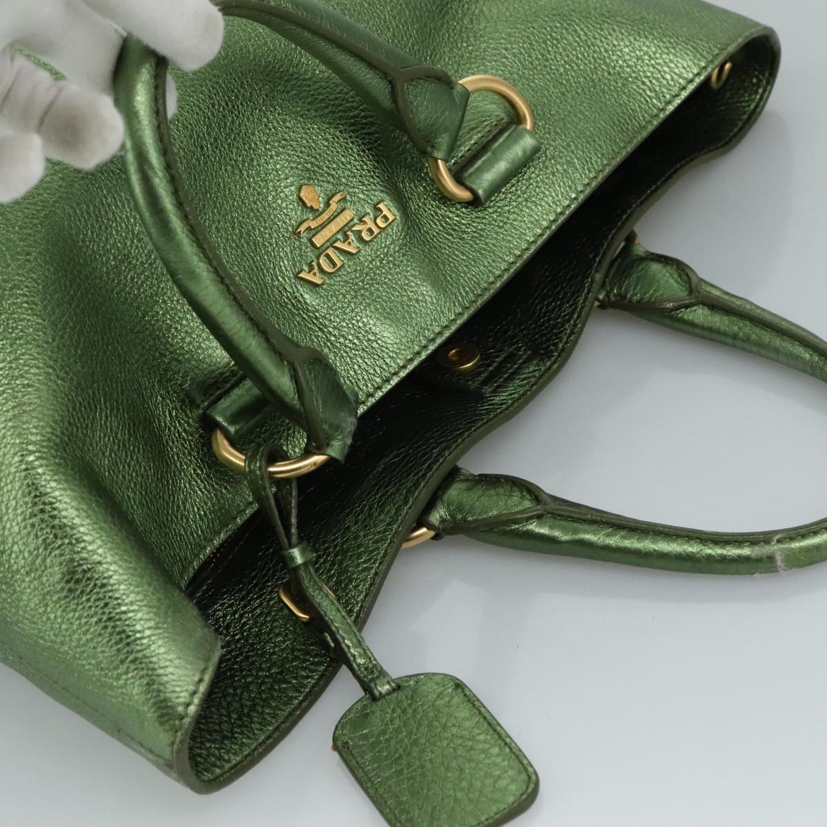 Prada Saffiano Green Leather Tote Bag (Pre-Owned)