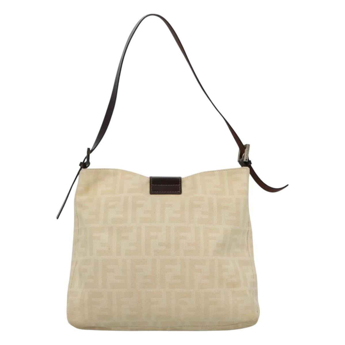 Fendi Zucca Beige Canvas Shoulder Bag (Pre-Owned)