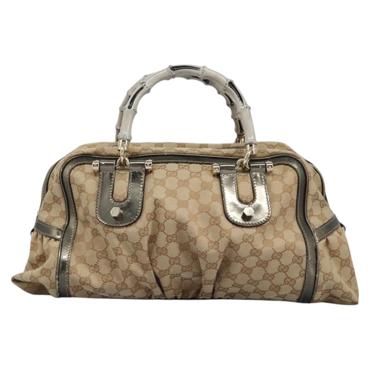 Gucci Bamboo Beige Canvas Handbag (Pre-Owned)