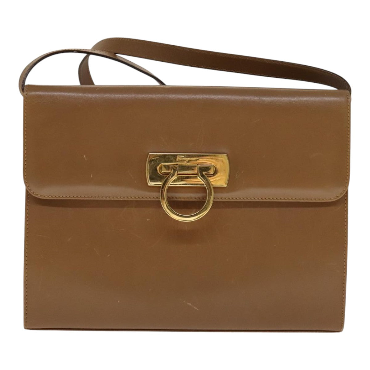 Salvatore Ferragamo Gancini Brown Leather Shoulder Bag (Pre-Owned)