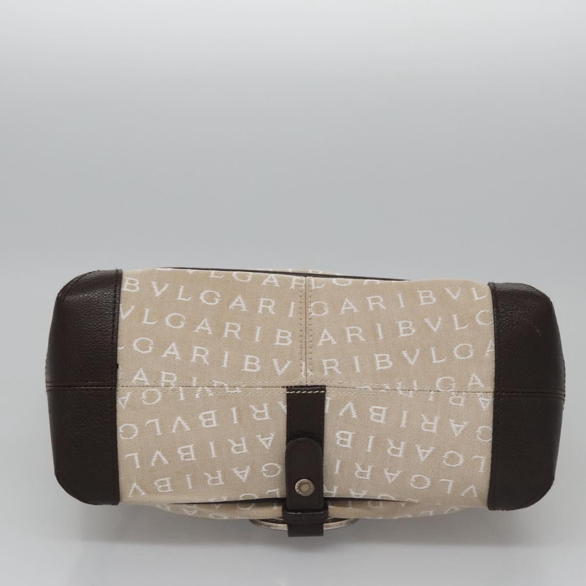 Bulgari Logo Mania Beige Canvas Handbag (Pre-Owned)