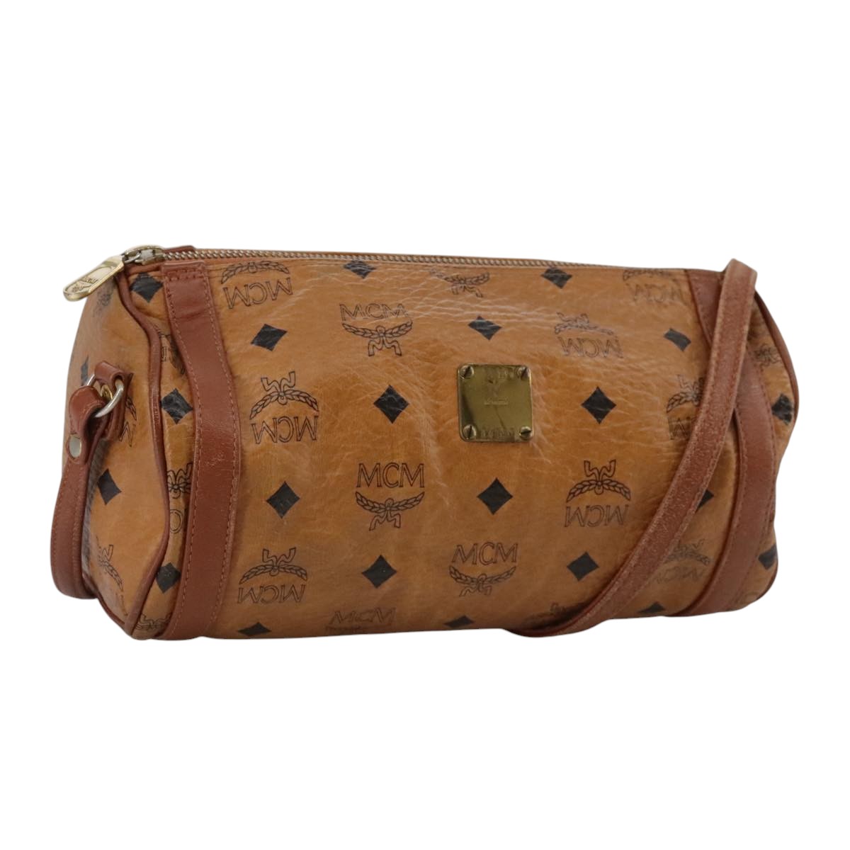 MCM Visetos Brown Leather Shoulder Bag (Pre-Owned)