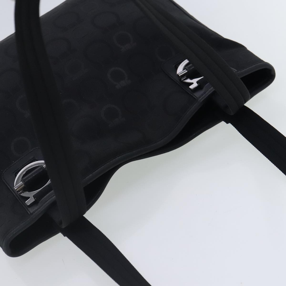 Salvatore Ferragamo Gancini Black Canvas Tote Bag (Pre-Owned)
