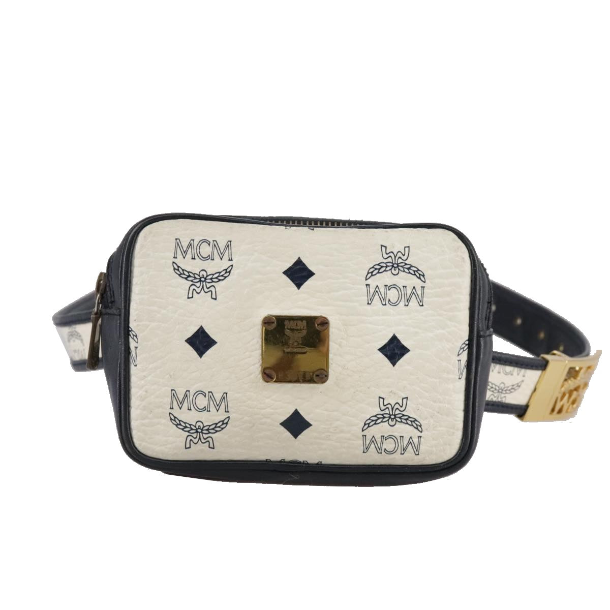 MCM Visetos White Canvas Shoulder Bag (Pre-Owned)