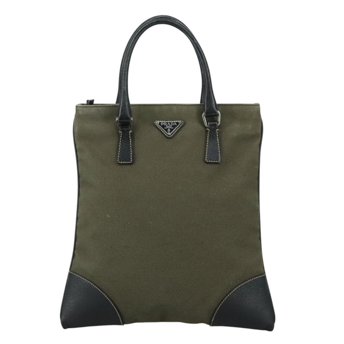 Prada Triangle Logo Khaki Canvas Handbag (Pre-Owned)