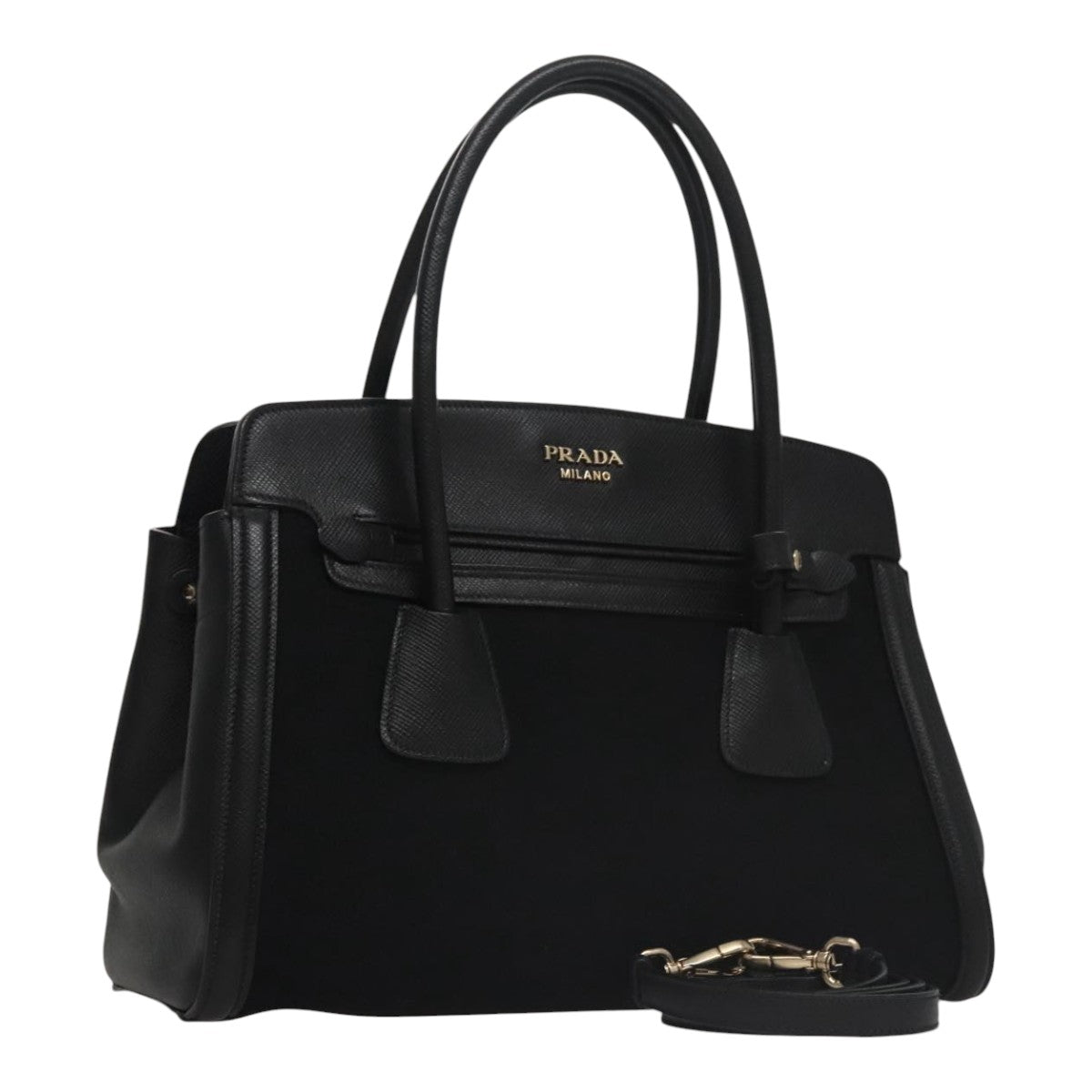 Prada Canapa Black Leather Handbag (Pre-Owned)