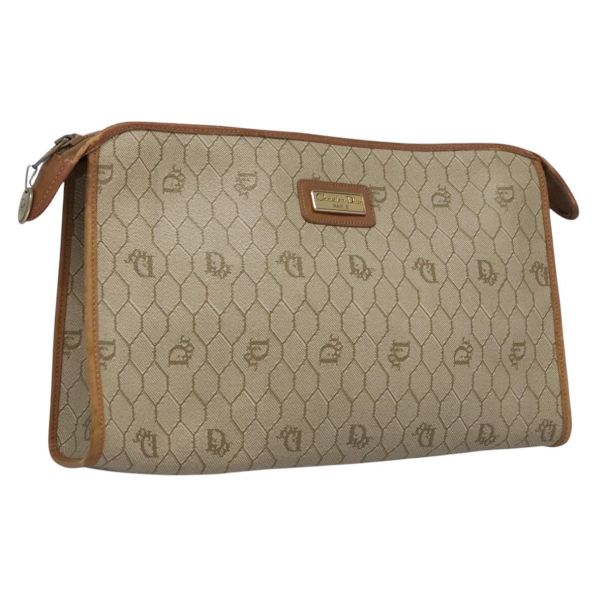 Dior Honeycomb Beige Canvas Clutch Bag (Pre-Owned)