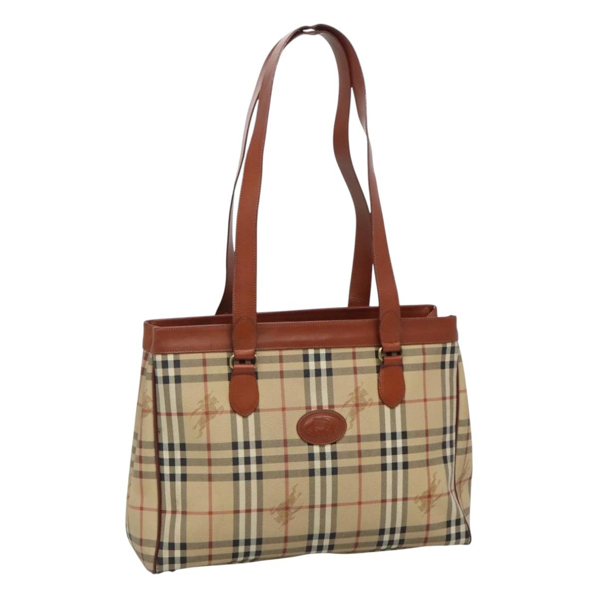Burberry Nova Check Beige Canvas Shoulder Bag (Pre-Owned)