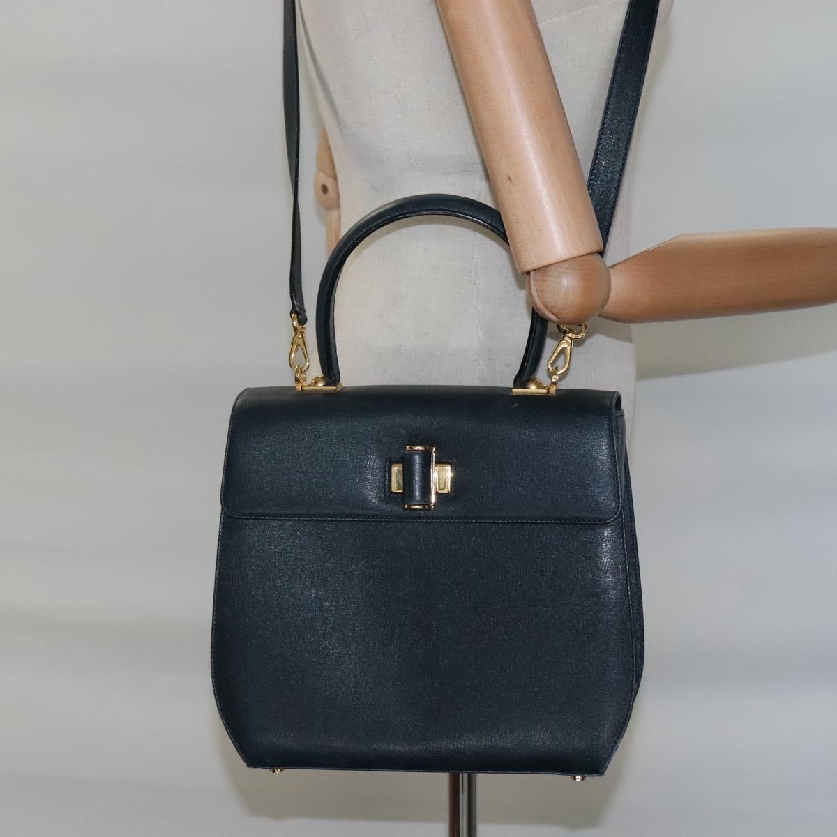 Salvatore Ferragamo Gancini Navy Leather Handbag (Pre-Owned)