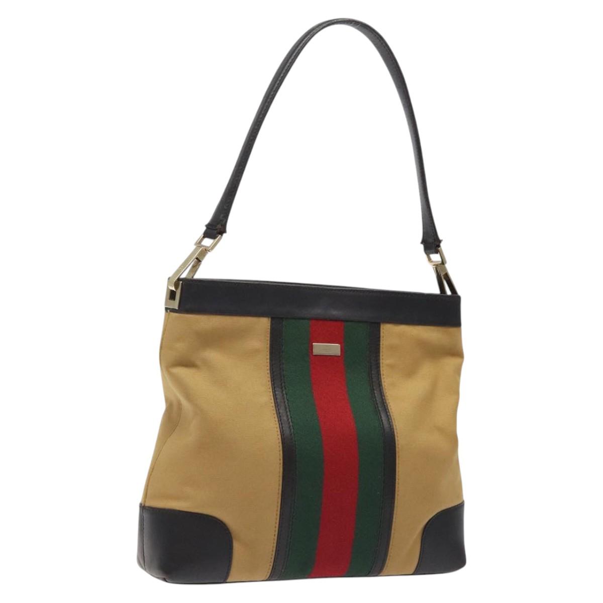 Gucci Sherry Beige Canvas Shoulder Bag (Pre-Owned)