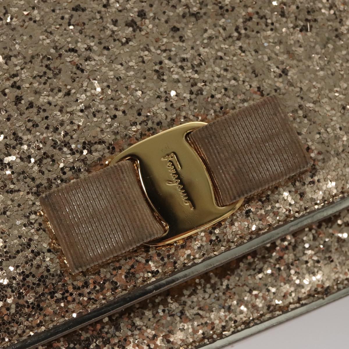 Salvatore Ferragamo Vara Gold Canvas Shoulder Bag (Pre-Owned)