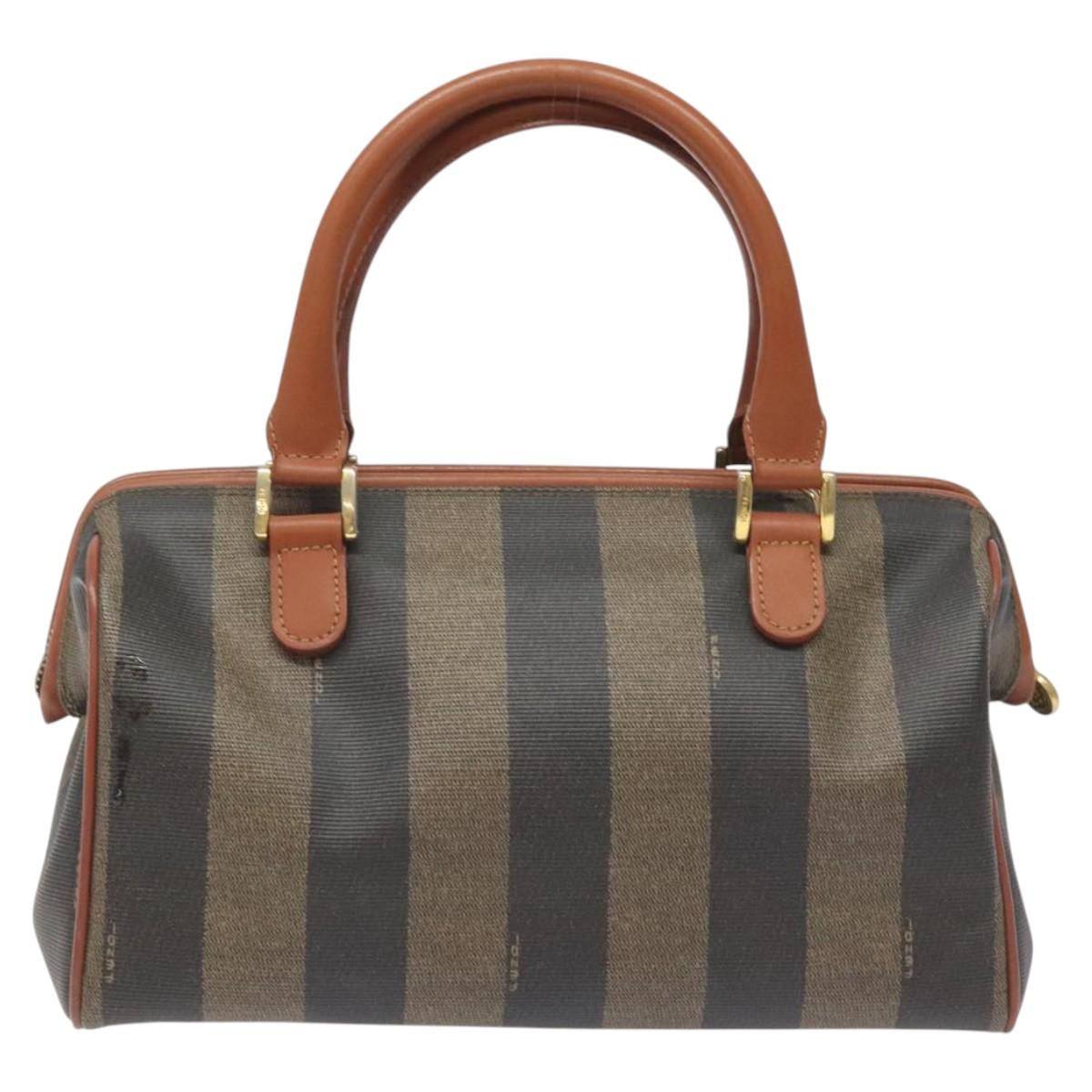 Fendi Pequin Brown Canvas Handbag (Pre-Owned)
