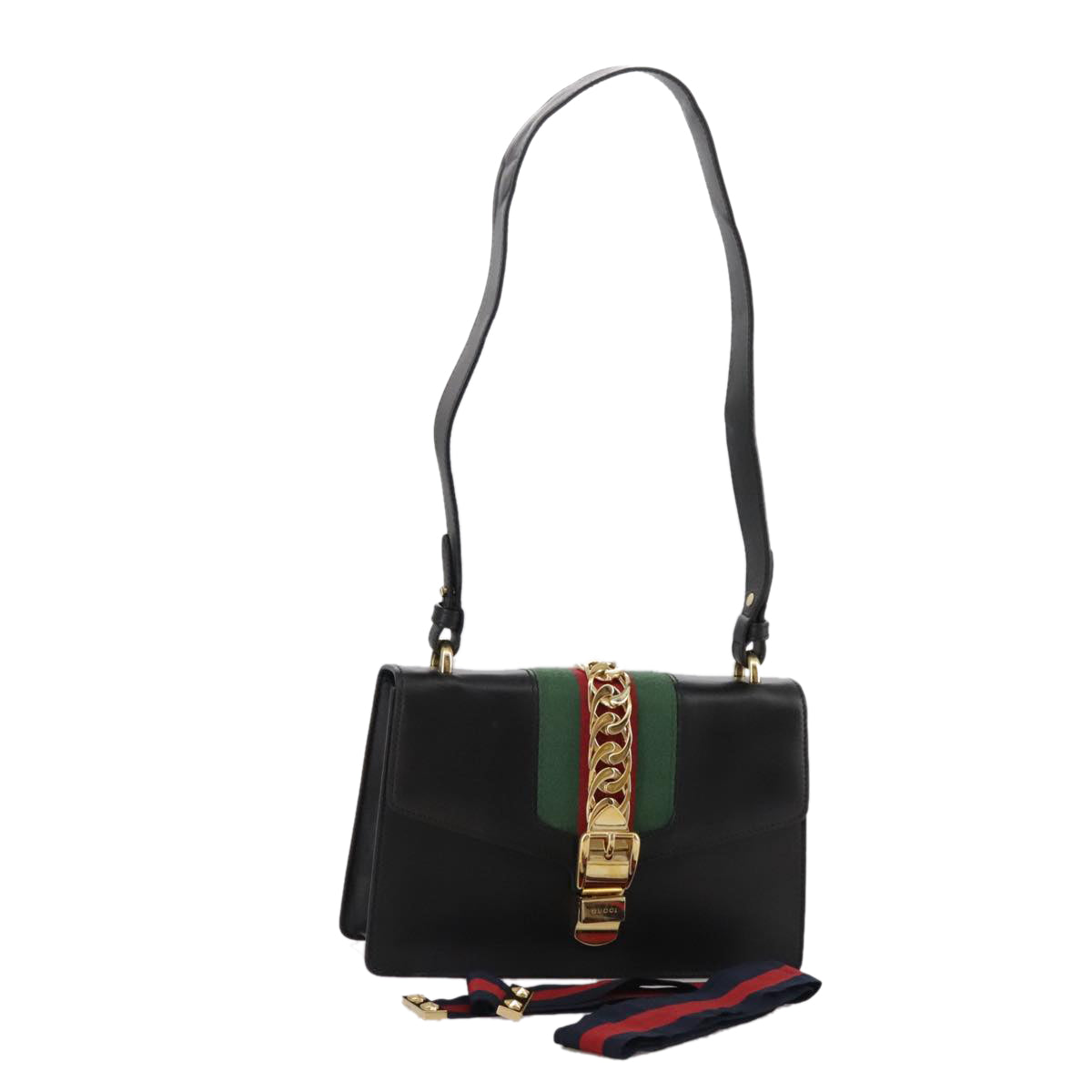 Gucci Sylvie Black Leather Shoulder Bag (Pre-Owned)