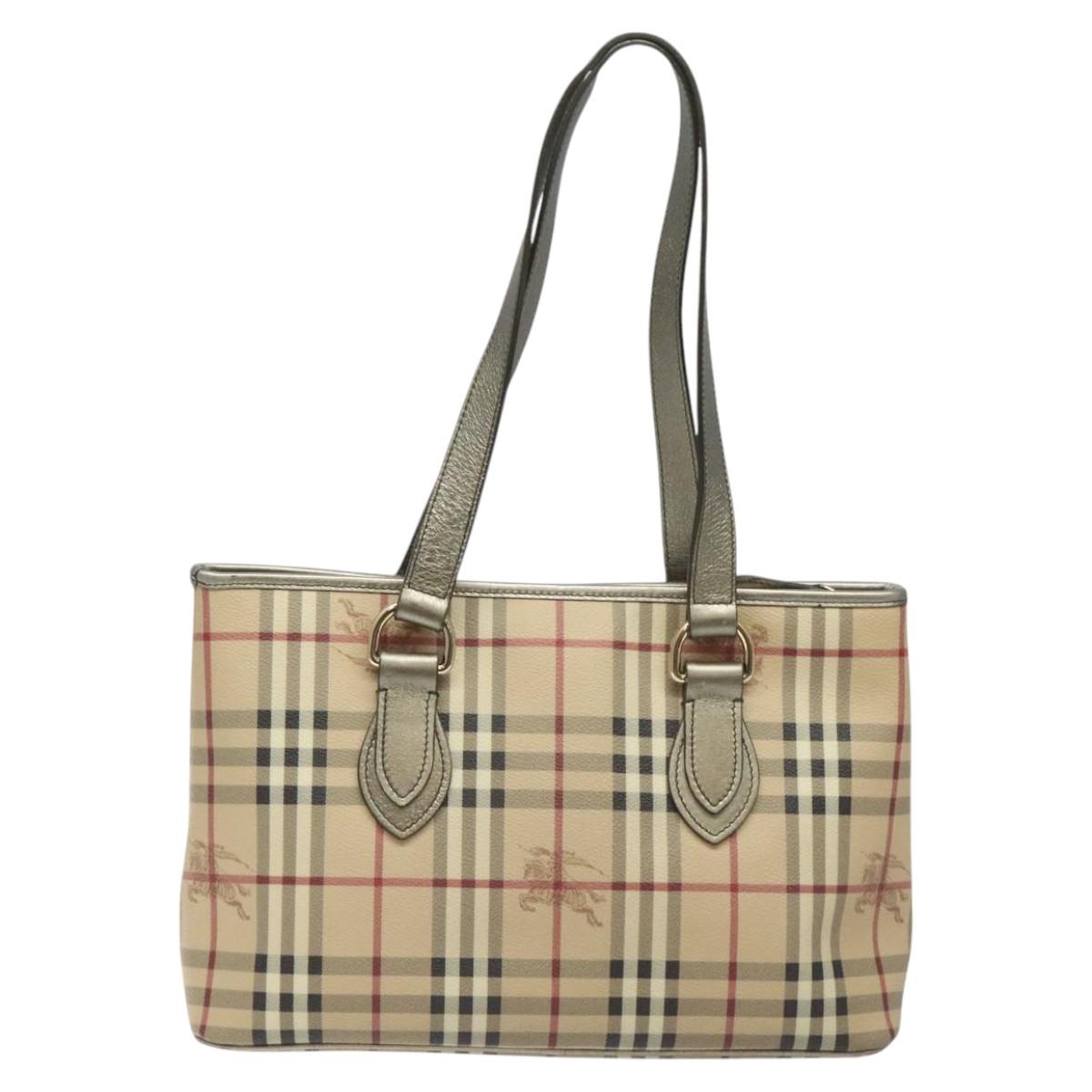 Burberry Haymarket Beige Canvas Shoulder Bag (Pre-Owned)