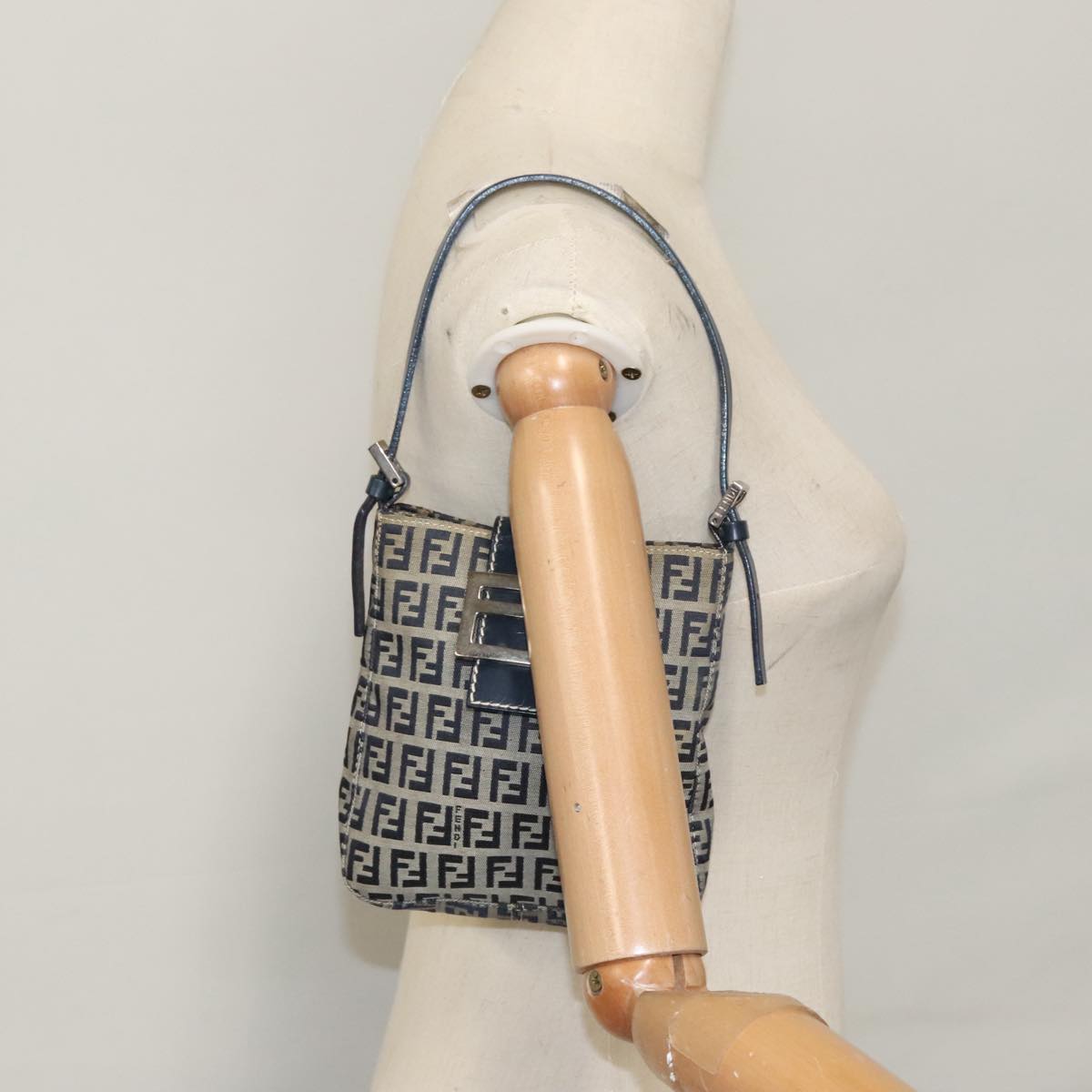 Fendi Zucchino Navy Canvas Shoulder Bag (Pre-Owned)