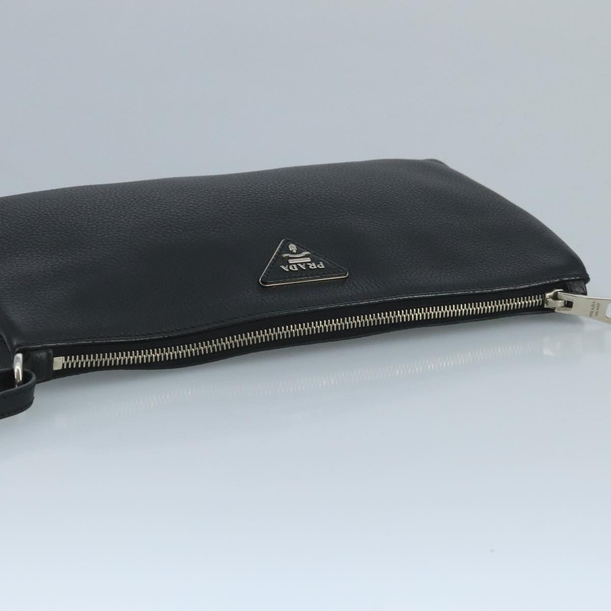 Prada Triangle Logo Black Leather Clutch Bag (Pre-Owned)