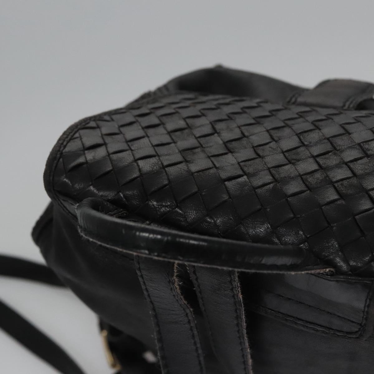Bottega Veneta Intrecciato Black Leather Backpack Bag (Pre-Owned)