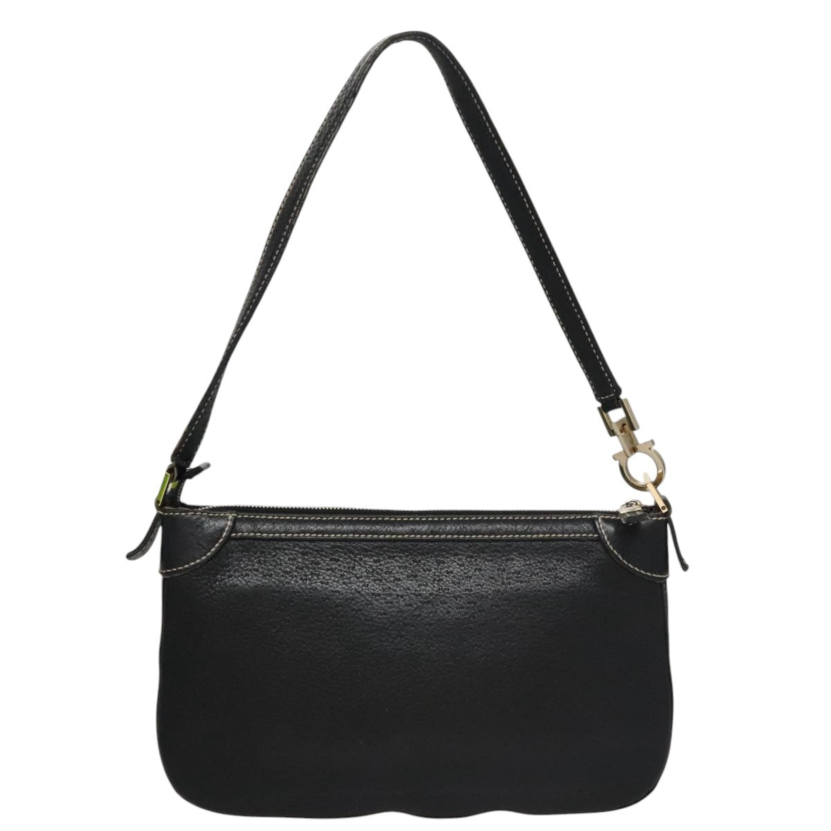 Salvatore Ferragamo Gancini Black Leather Shoulder Bag (Pre-Owned)