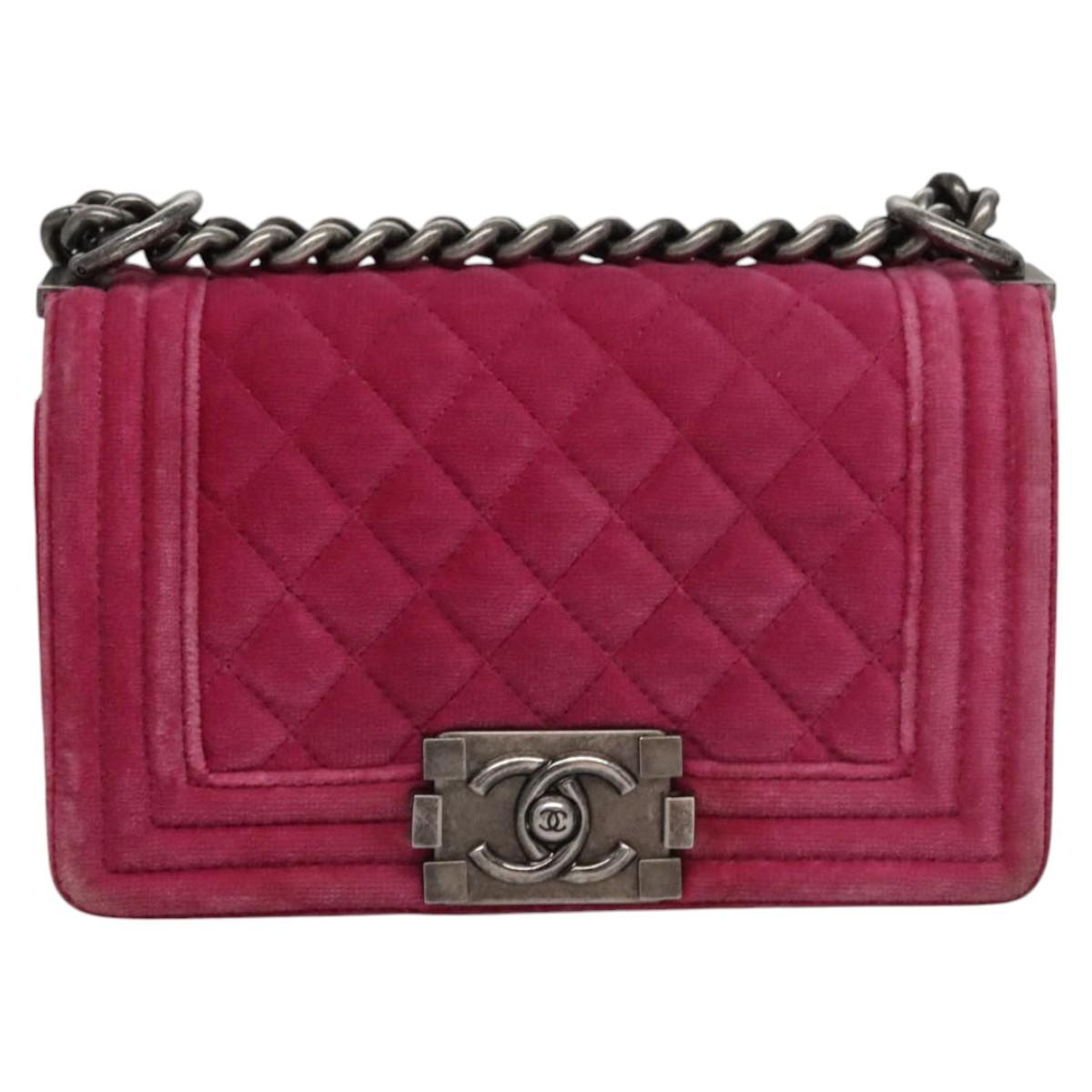 Chanel Boy Pink Velvet Shoulder Bag (Pre-Owned)
