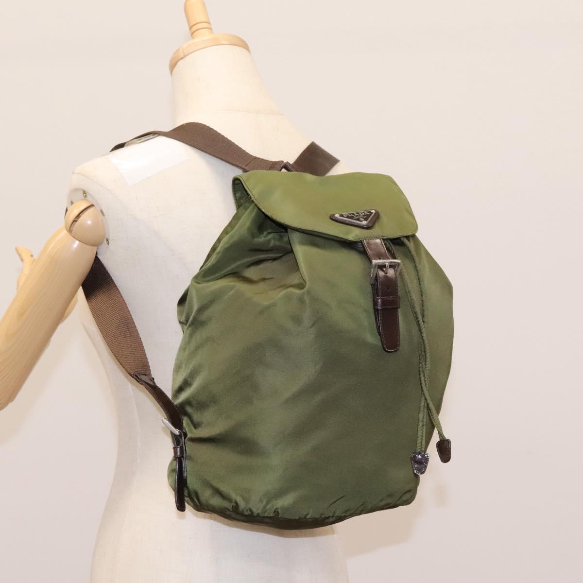 Prada Re-Nylon Khaki Synthetic Backpack Bag (Pre-Owned)