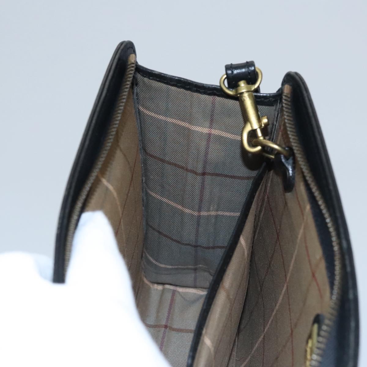 Burberry Check Link Black Leather Clutch Bag (Pre-Owned)