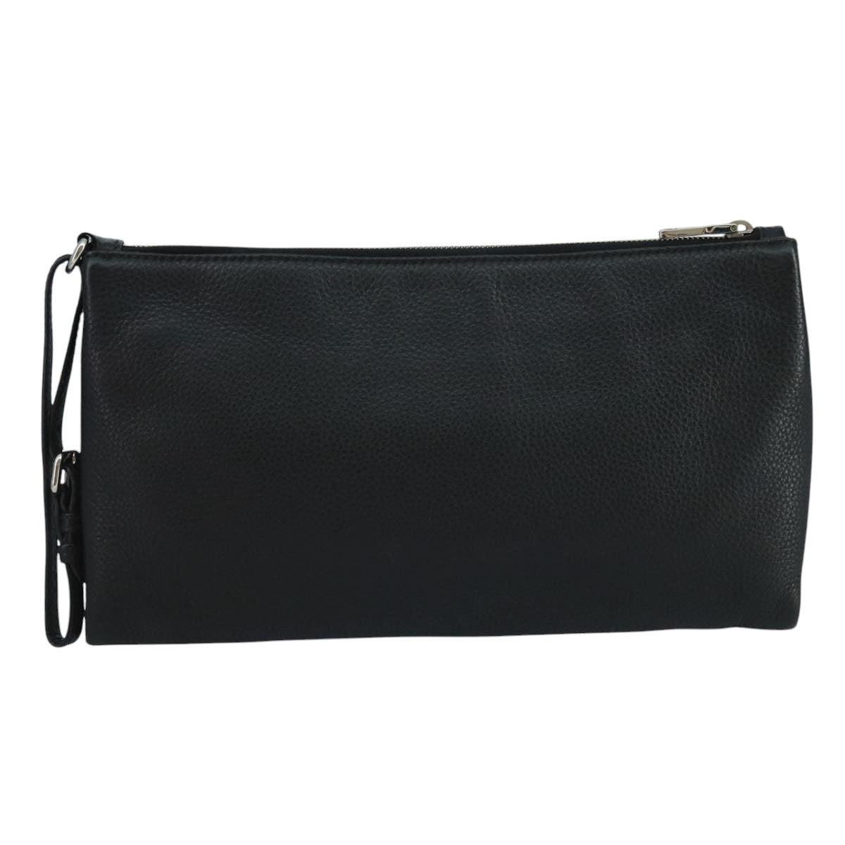 Prada Triangle Logo Black Leather Clutch Bag (Pre-Owned)