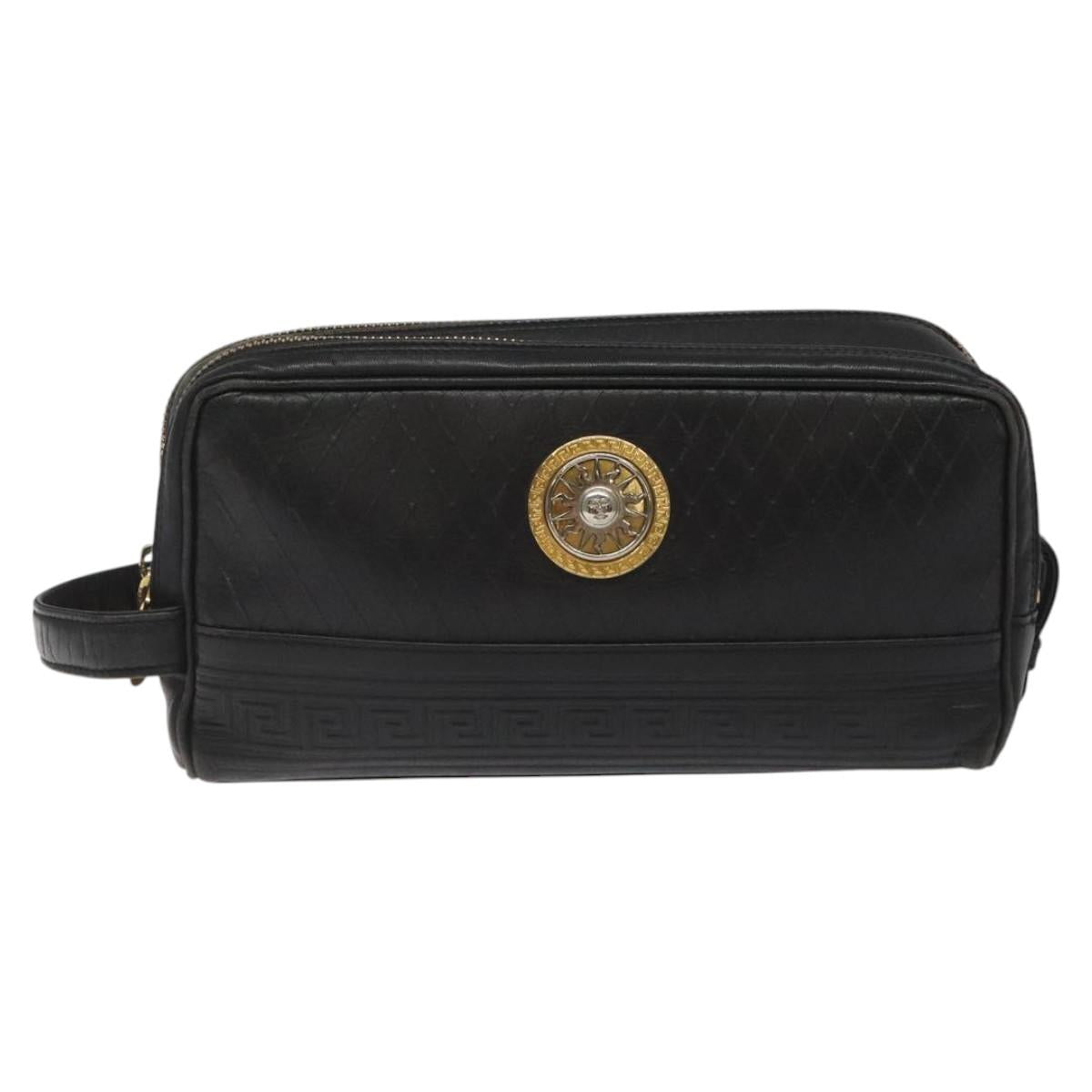 Versace Gianni Black Leather Clutch Bag (Pre-Owned)
