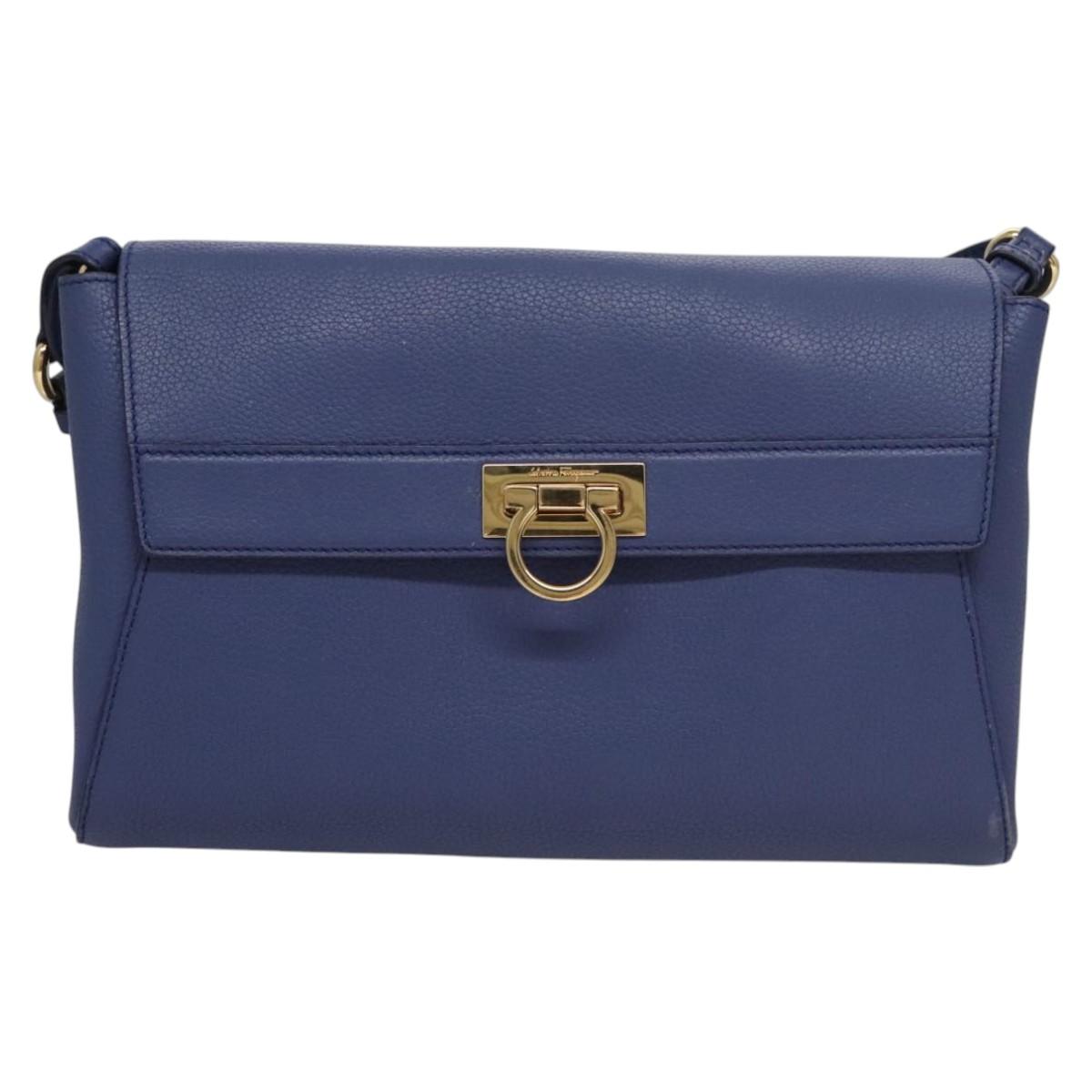 Salvatore Ferragamo Gancini Blue Leather Shoulder Bag (Pre-Owned)