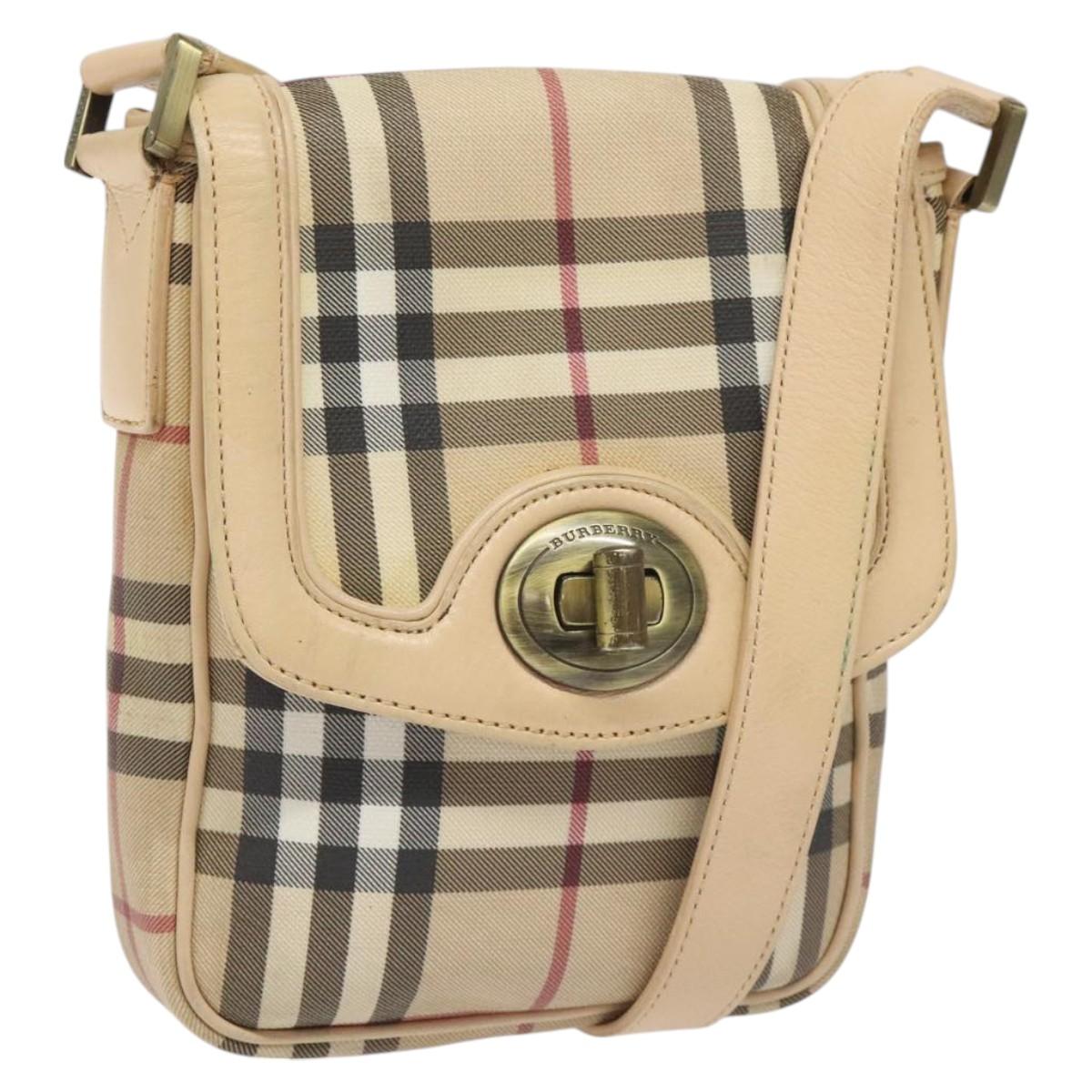 Burberry Nova Check Beige Canvas Shoulder Bag (Pre-Owned)
