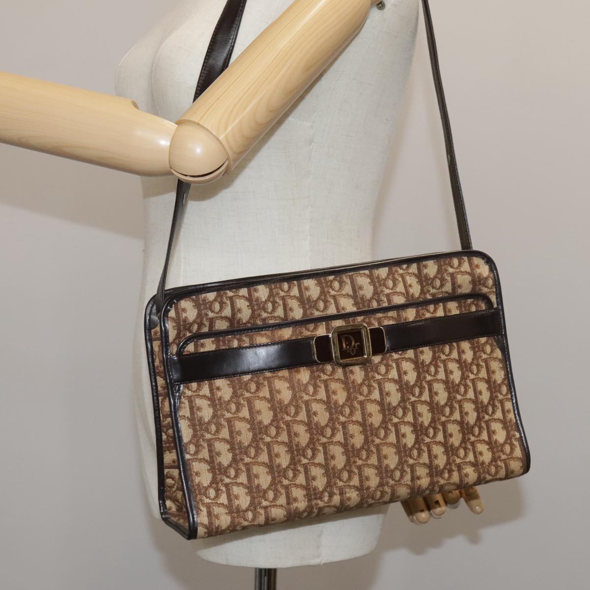 Dior Trotter Canvas Shoulder Bag Gold Canvas Shoulder Bag (Pre-Owned)