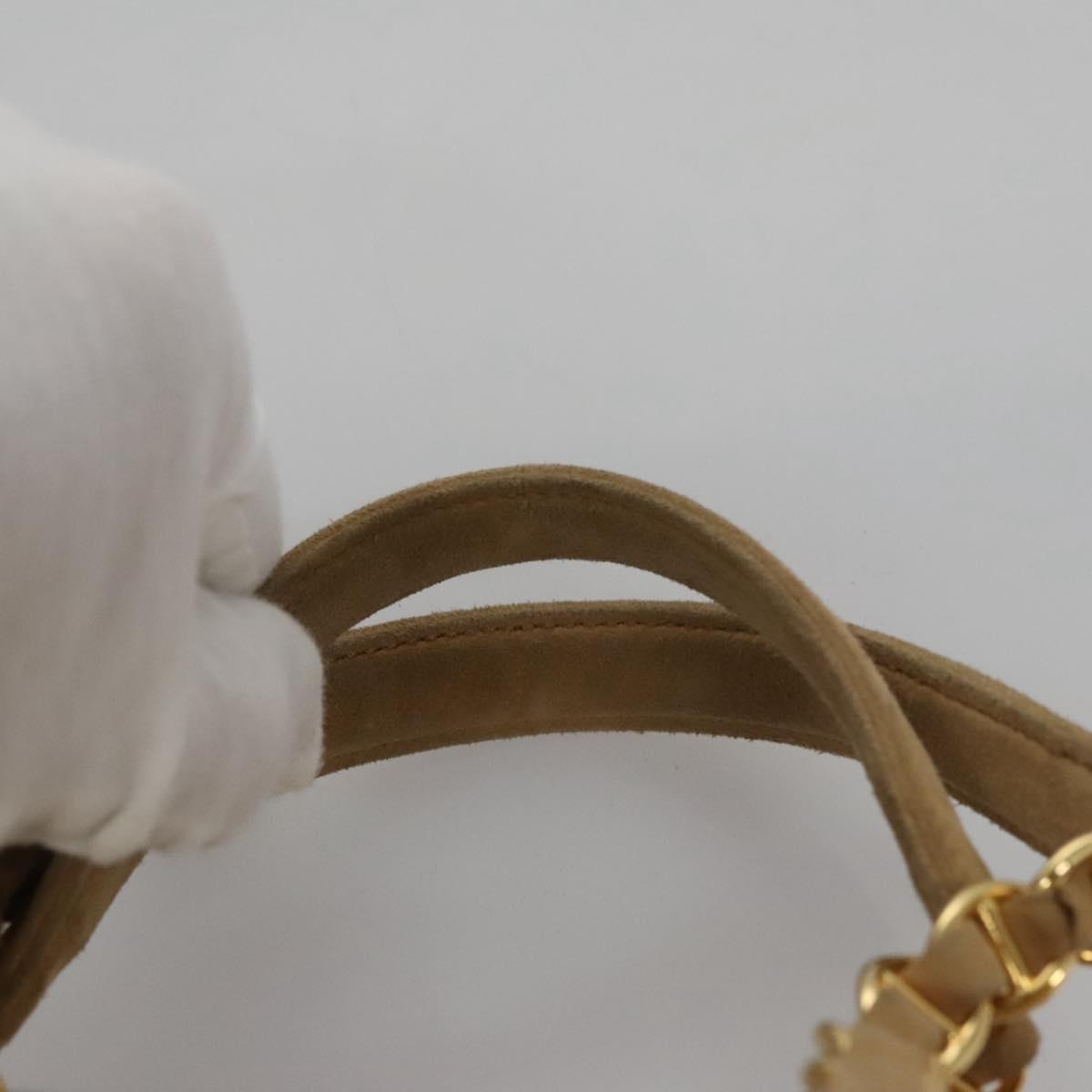 Prada Triangle Logo Beige Suede Handbag (Pre-Owned)
