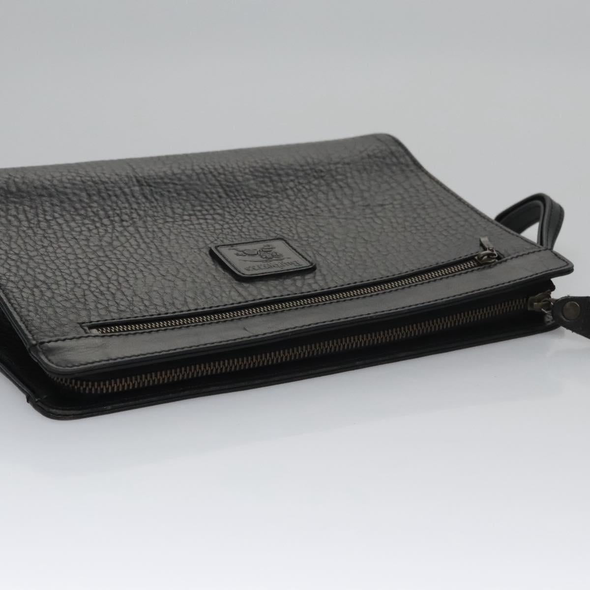 Burberry Check Link Black Leather Clutch Bag (Pre-Owned)